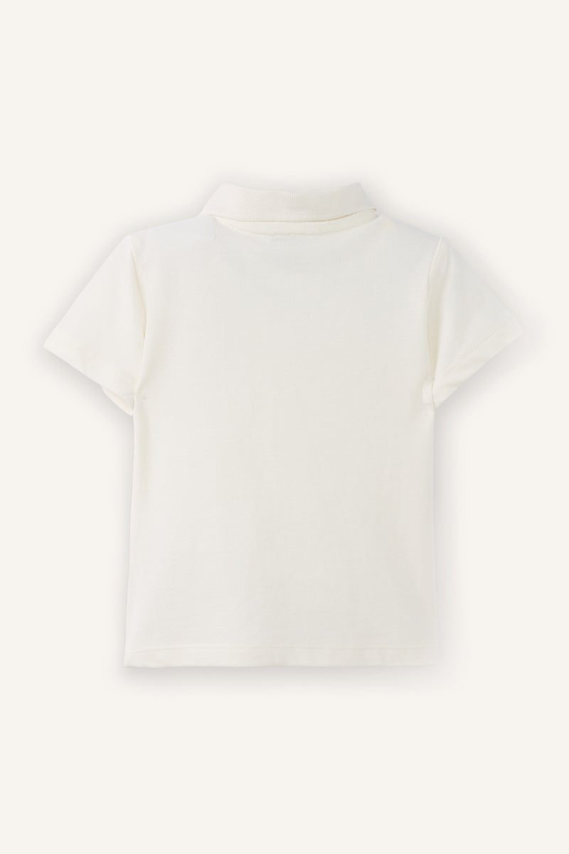 DeFacto Beige BabyBoy Baby Boy Oversize Slogan Print Pique Polo T-Shirt Casual - Image 3